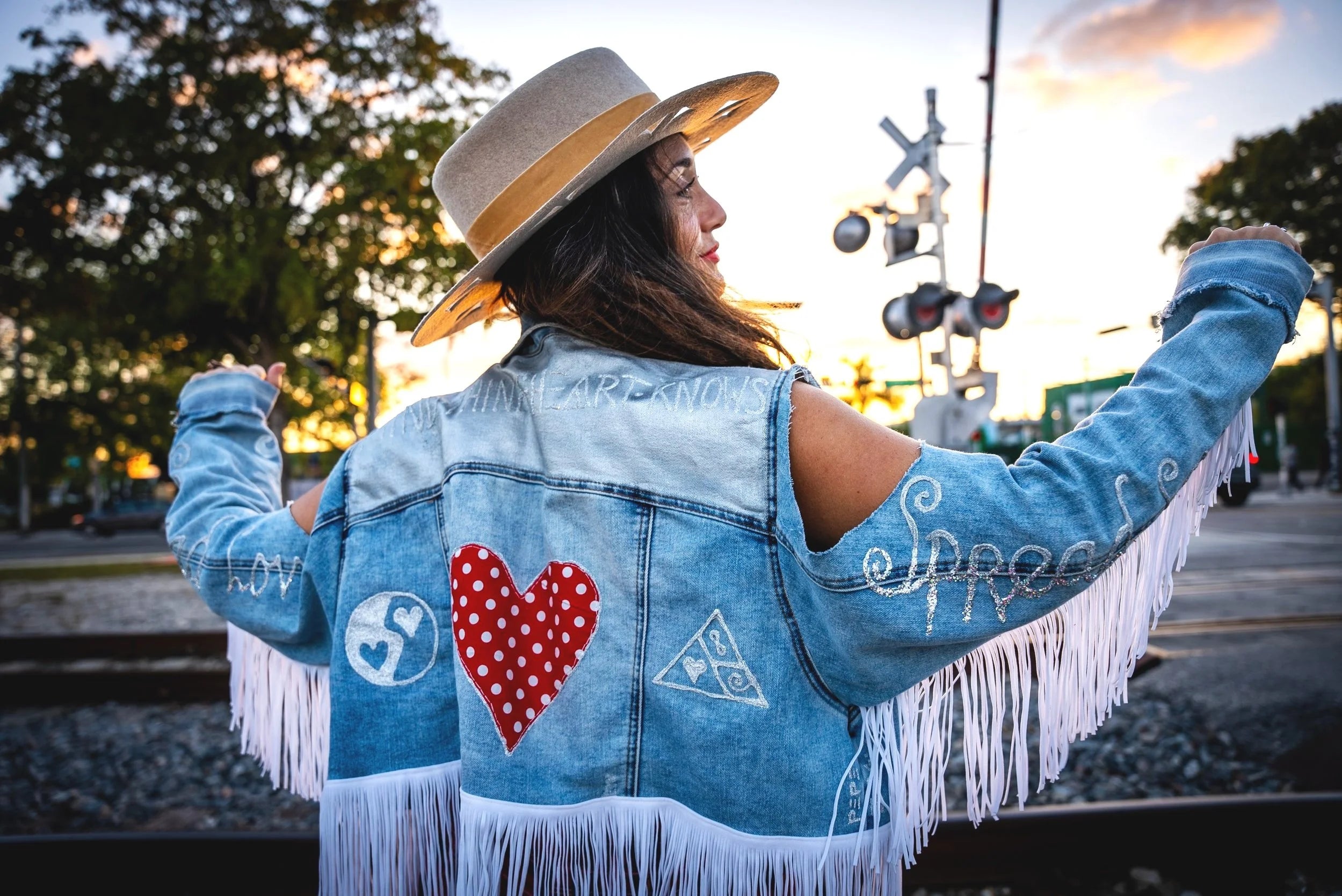 Jacket - Red Heart Denim Fringe