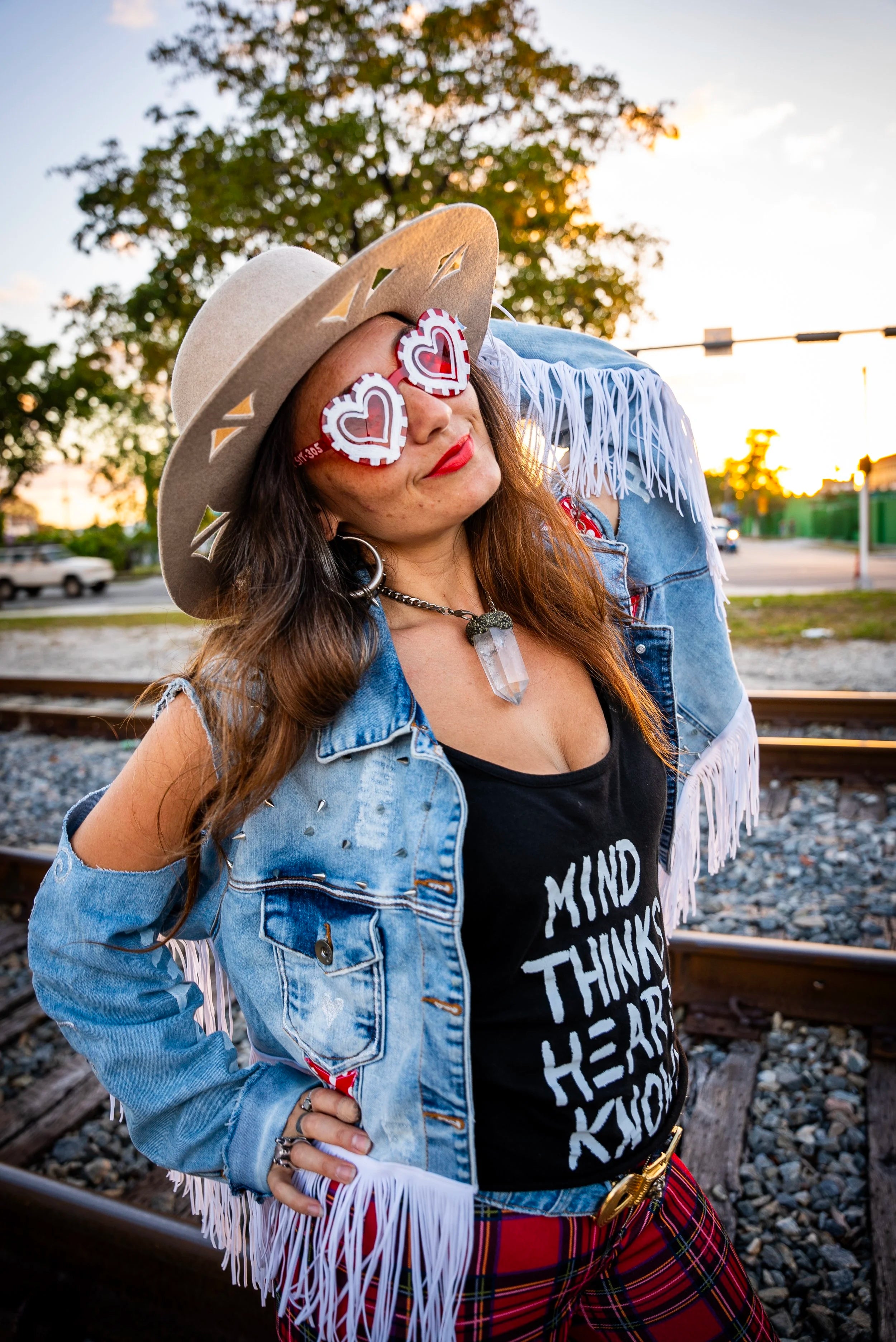 Jacket - Red Heart Denim Fringe