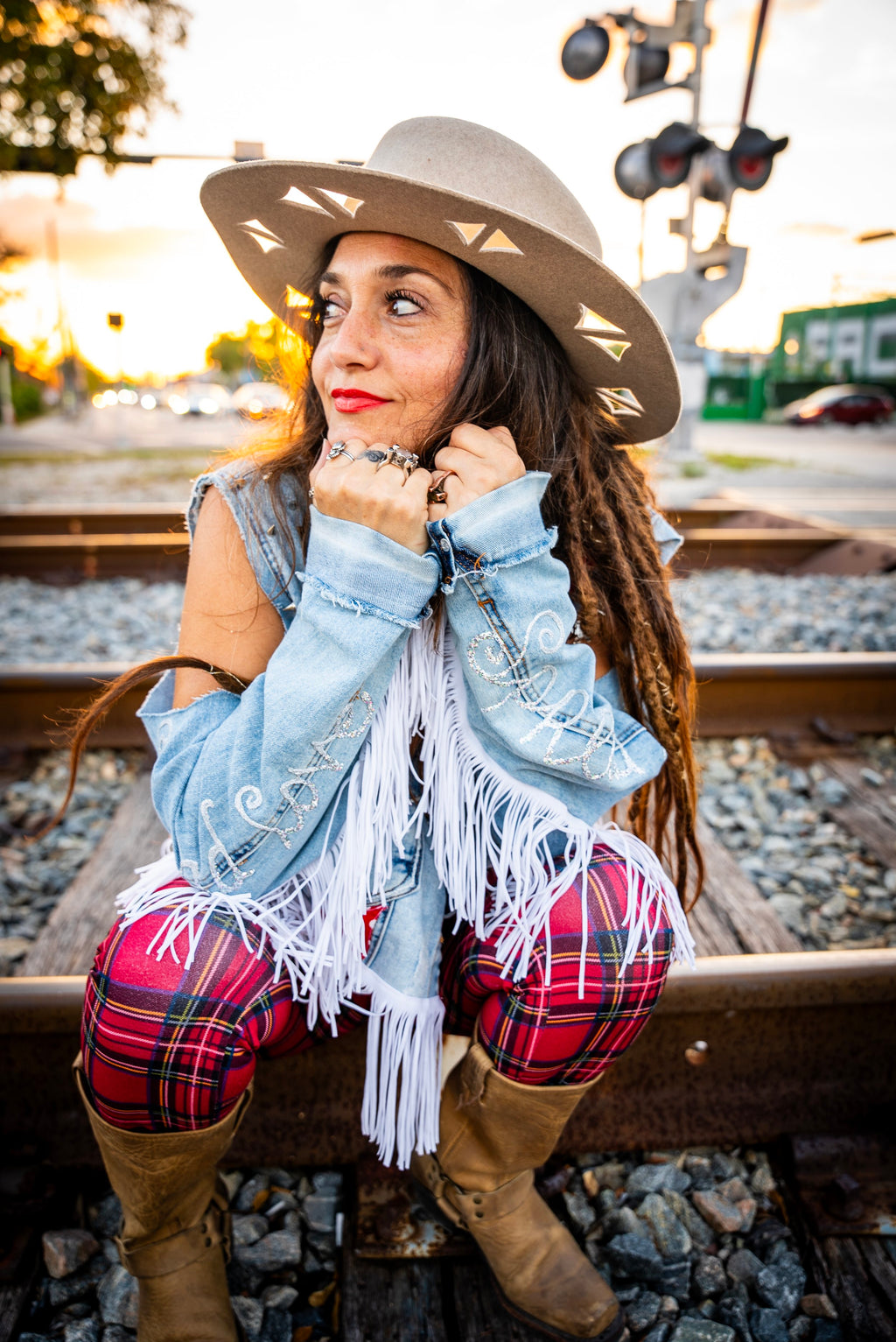 Jacket - Red Heart Denim Fringe