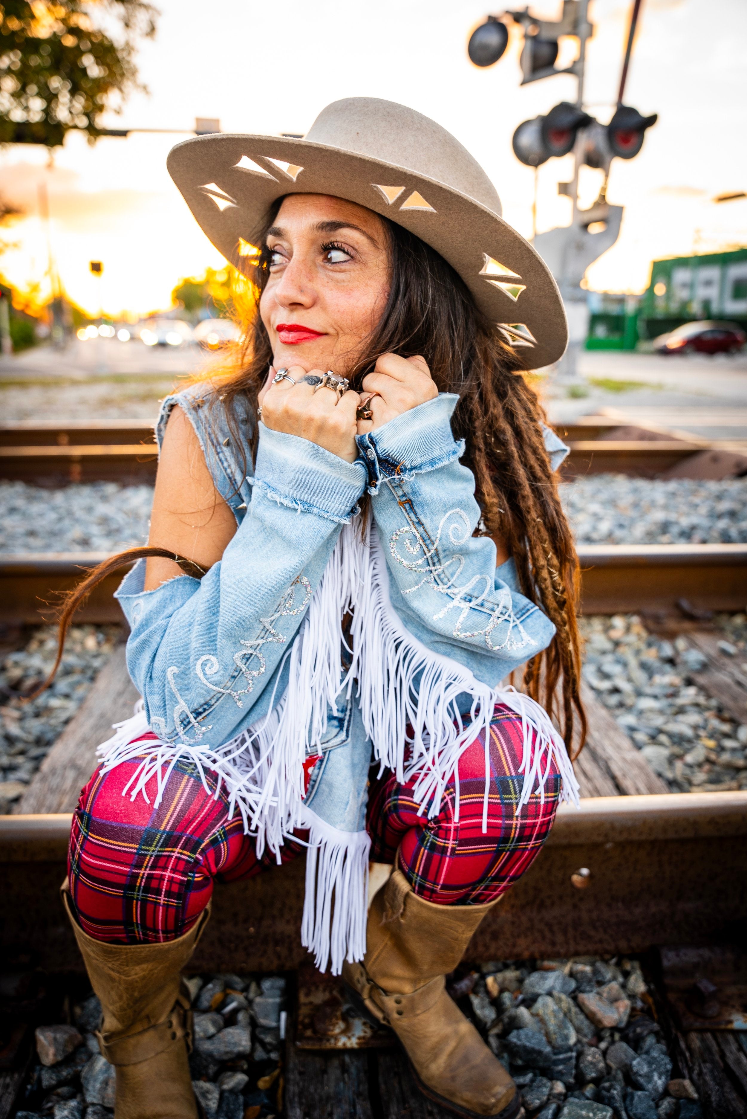 Jacket - Red Heart Denim Fringe