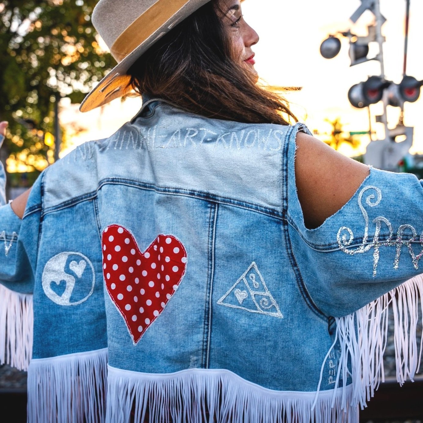 Jacket - Red Heart Denim Fringe